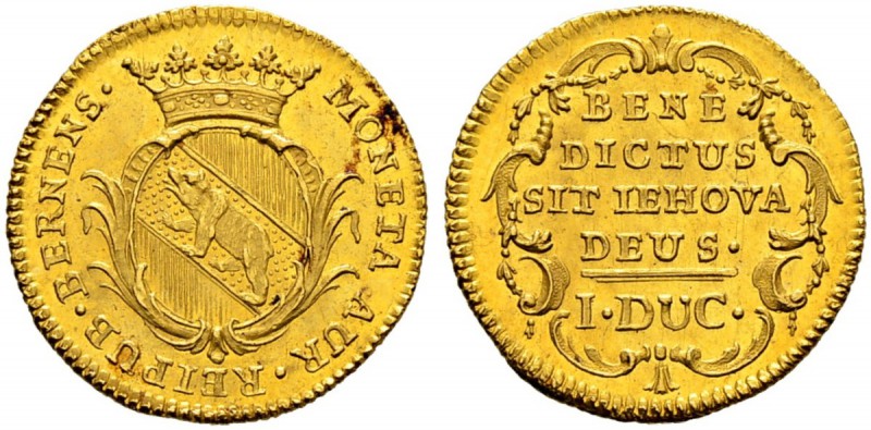 SPEZIALSAMMLUNG BERN 
 Dukat o. J. (1772).
 Av. Gekröntes Berner Wappen in ein...