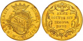 SPEZIALSAMMLUNG BERN 
 8 Dukaten o. J. (um 1775).
 Av. Gekröntes, geschwungenes Berner Wappen auf einer reich verzierten Kartusche. Umschrift &quot;...