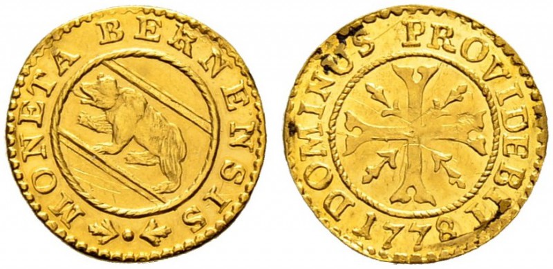 SPEZIALSAMMLUNG BERN 
 Vierer 1778. Goldabschlag .
 Av. Bär nach links in rund...