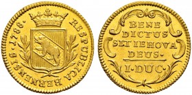 SPEZIALSAMMLUNG BERN 
 Dukat 1788.
 Av. Gekröntes Berner Wappen in einem Lorbeerkranz.
 Rv. Kartusche mit Inschrift und Wertangabe.
 3.45 g. Lohne...