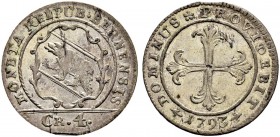 SPEZIALSAMMLUNG BERN 
 Batzen 1793.
 Av. Geschweiftes Wappen, im Abschnitt Wertangabe.
 Rv. Batzenkreuz.
 2.39 g. Lohner 1165-1169. D.T. 524n. HMZ...