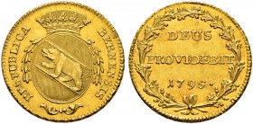 SPEZIALSAMMLUNG BERN 
 Doppeldublone 1795.
 Av. Ovales, gekröntes Wappen mit Zweigen bekränzt.
 Rv. &quot;DEUS PROVIDEBIT 1795.&quot; in einem Eich...