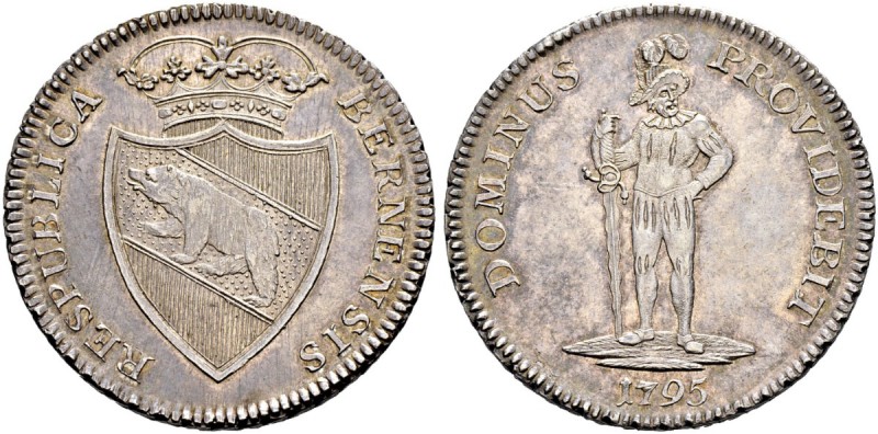 SPEZIALSAMMLUNG BERN 
 Taler 1795.
 Av. Gekröntes Berner Wappen.
 Rv. Stehend...