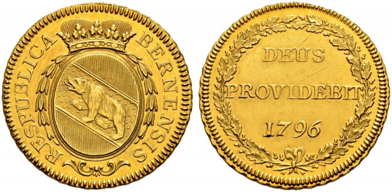 SPEZIALSAMMLUNG BERN 
 Doppeldublone 1796.
 Av. Ovales, gekröntes Wappen mit Z...