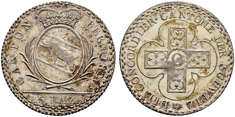 SPEZIALSAMMLUNG BERN 
 5 Batzen 1826.
 Av. Gekröntes ovales Wappen zwischen Pa...
