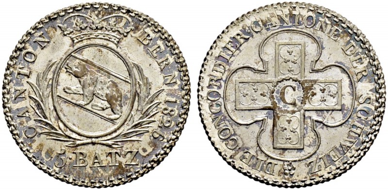 SPEZIALSAMMLUNG BERN 
 5 Batzen 1826.
 Av. Gekröntes ovales Wappen zwischen Pa...