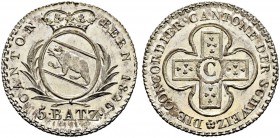SPEZIALSAMMLUNG BERN 
 5 Batzen 1826.
 Av. Gekröntes ovales Wappen zwischen Palmzweigen, unten Wertangabe &quot; 5 BATZ &quot;.
 Rv. Konkordatskreu...