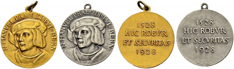 SPEZIALSAMMLUNG BERN 
 Vergoldete Silbermedaille & Silbermedaille 1928. Auf Nik...