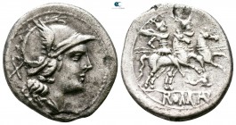 circa 209-208 BC. Dolphin series. Sicily. Denarius AR