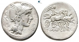 Titus Manlius Mancinus, Appius Claudius Pulcher, and Q. Urbinius, moneyers 111-110 BC. Rome. Denarius AR