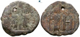 Maurice Tiberius with Constantina and Theodosius AD 590-593. Cherson. Follis or 8 pentanummia AE