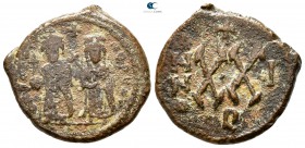 Phocas, with Leontia AD 602-610. Theoupolis (Antioch). Half follis Æ