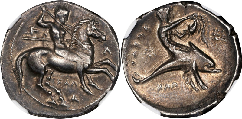 ITALY. Calabria. Tarentum. AR Didrachm (Nomos) (7.99 gms), ca. 340-332 B.C. NGC ...