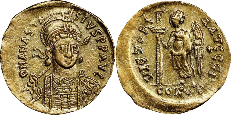 ANASTASIUS I, 491-518. AV Solidus (4.45 gms), Constantinople Mint, 10th Officina...