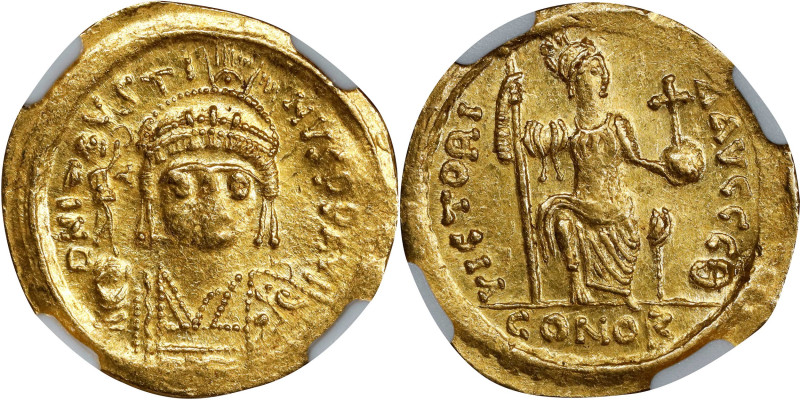 JUSTIN II, 565-578. AV Solidus (4.37 gms), Constantinople Mint, 9th Officina, 56...