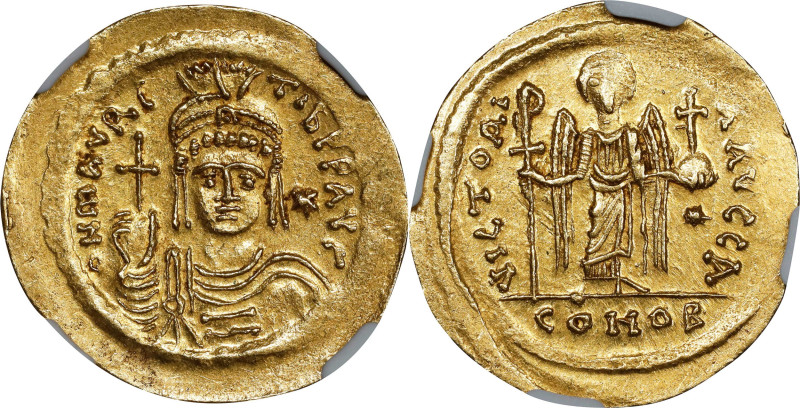 MAURICE TIBERIUS, 582-602. AV Light Solidus (4.31 gms), Constantinople Mint, 1st...