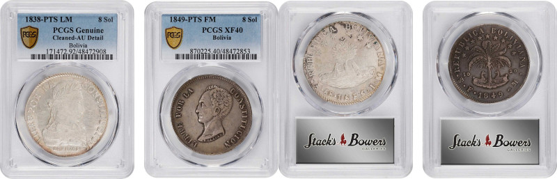 BOLIVIA. Duo of 8 Sols (2 Pieces), 1838 & 1849. Potosi Mint. PCGS Genuine--Clean...