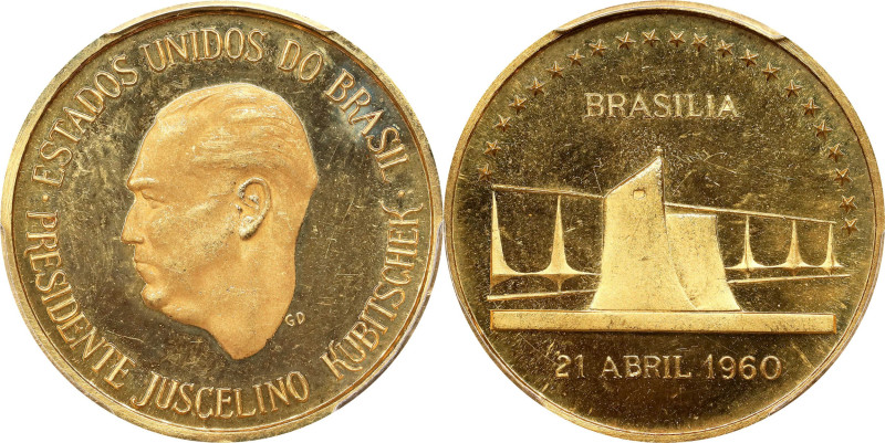 BRAZIL. Brasilia Gold Medal, 1960. PCGS SPECIMEN-64.
Weight: 10.0 gms (fineness...