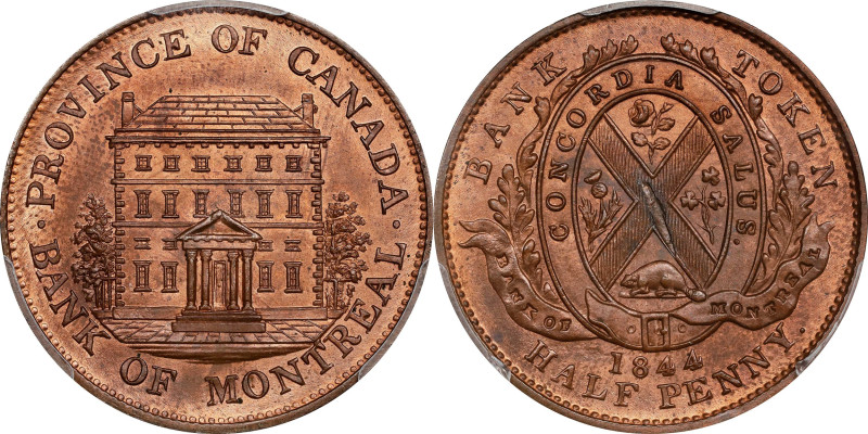 CANADA. Province of Canada. Copper 1/2 Penny Token, 1844. PCGS MS-64 Red Brown....