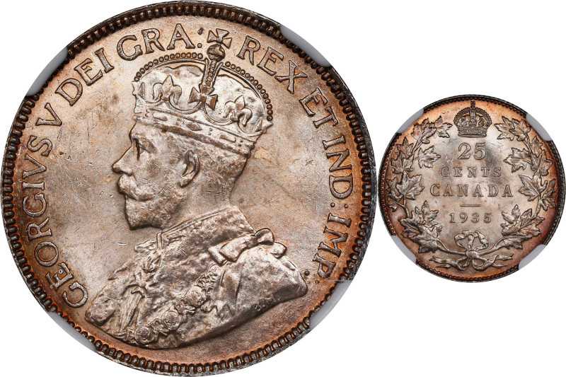 CANADA. 25 Cents, 1935. Ottawa Mint. George V. NGC MS-64.
KM-24A.

Estimate: ...