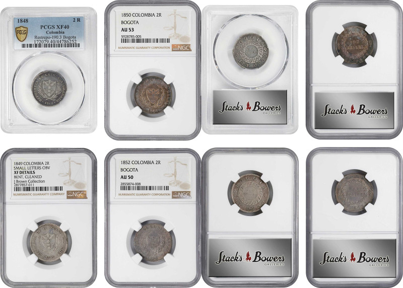 COLOMBIA. Quartet of 2 Reales (4 Pieces), 1848-52. Bogota Mint. All NGC or PCGS ...