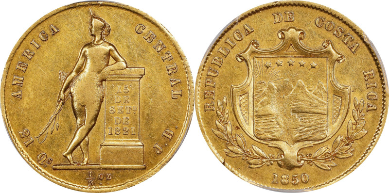 COSTA RICA. 1/2 Onza (4 Escudos), 1850-JB. San Jose Mint. PCGS AU-53.
Fr-7; KM-...