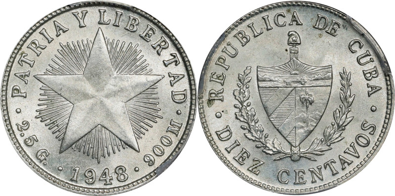 CUBA. 10 Centavos, 1948. Philadelphia Mint. PCGS MS-65.
KM-A12.

Estimate: $1...