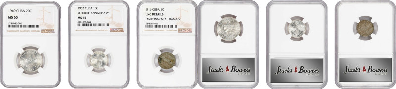 CUBA. Trio of Minors (3 Pieces), 1916-52. Philadelphia Mint. All NGC Certified....