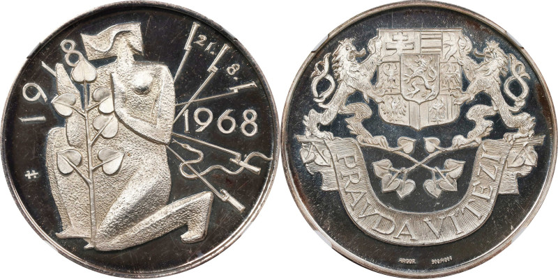 CZECHOSLOVAKIA. 50th Anniversary of the Founding of Czechoslovakia Silver Medal,...