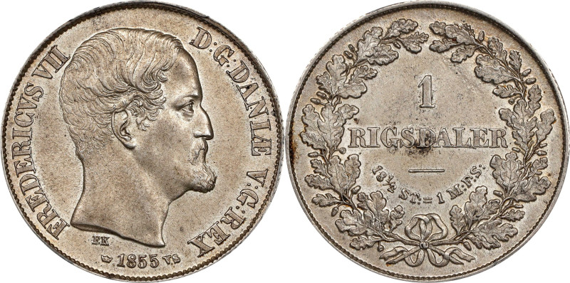 DENMARK. Rigsdaler, 1855-FK VS. Copenhagen Mint. Frederik VII. PCGS AU-58.
KM-7...