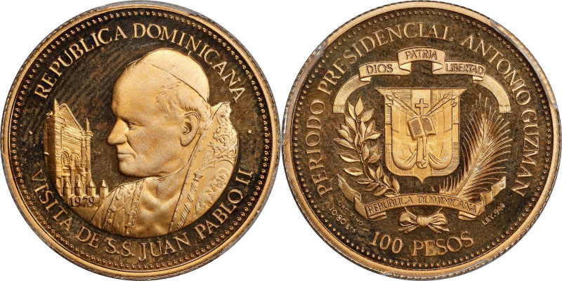 DOMINICAN REPUBLIC. 100 Pesos, 1979. PCGS PROOF-67 Deep Cameo.
Fr-6; KM-55. AGW...