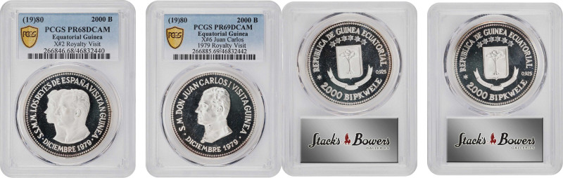 EQUATORIAL GUINEA. Duo of Silver 2000 Bipkwele, 1980. Madrid Mint. Both PCGS Cer...