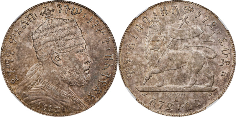 ETHIOPIA. Birr, EE 1889-A (1897). Paris Mint. Menelik II. NGC AU-58.
Dav-29; KM...