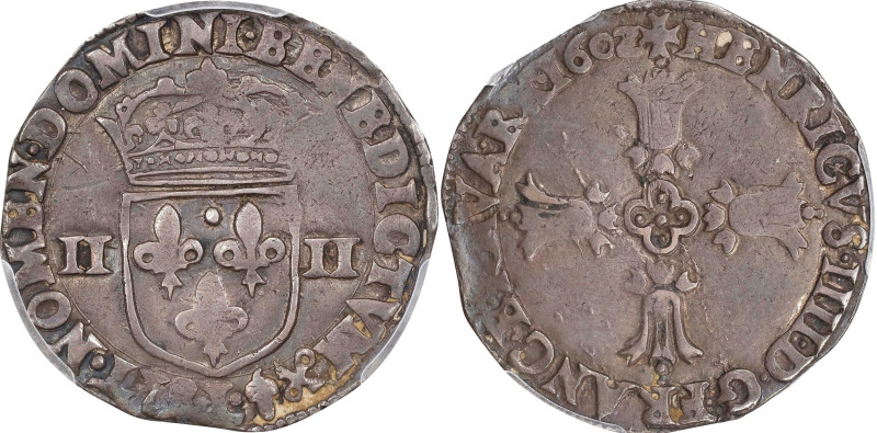 FRANCE. 1/4 Ecu, 1602-L. Bayonne Mint. Henry IV. PCGS EF-45.
cf. KM-30; Dup-122...