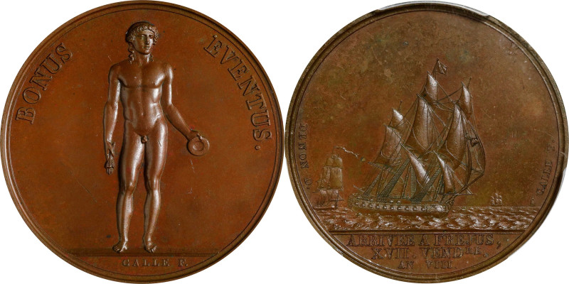 FRANCE. Napoleon's Arrival in Frejus Bronze Medal, Year VIII (1799). Paris Mint....