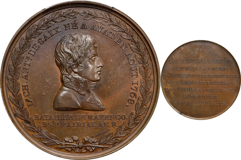 FRANCE. Death of Louis Desaix at Marengo Bronze Medal, Year 8 (1800). Paris Mint...