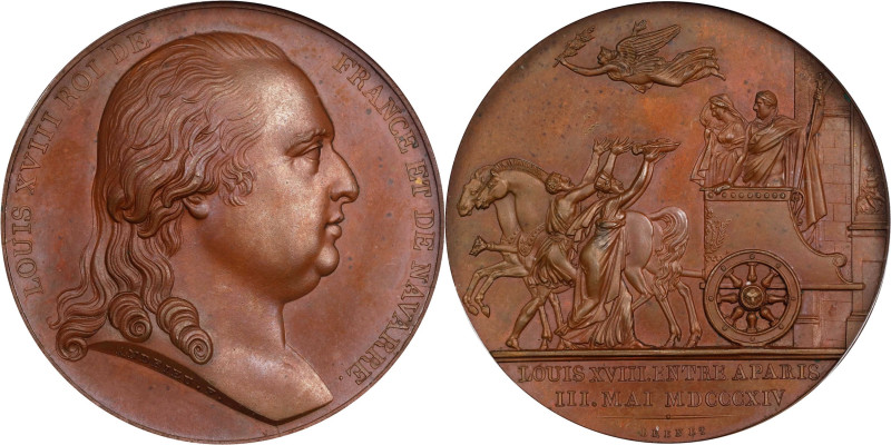 FRANCE. Louis XVIII Entry into Paris Bronze Medal, 1814. Paris Mint. PCGS SPECIM...