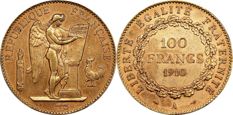 FRANCE. 100 Francs, 1910-A. Paris Mint. PCGS AU-58.
Fr-590; KM-858; Gad-1137A. ...