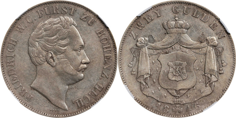 GERMANY. Hohenzollern-Hechingen. 2 Gulden, 1846. Munich Mint. Friedrich Wilhelm ...