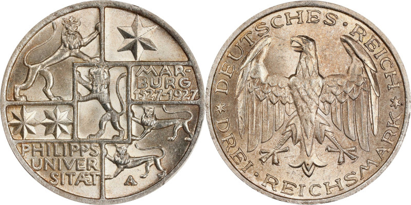 GERMANY. Weimar Republic. 3 Mark, 1927-A. Berlin Mint. PCGS MS-66.
KM-53; J-330...