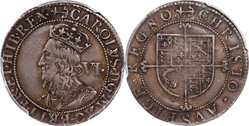 GREAT BRITAIN. 6 Pence, ND (1638-39). London Mint; mm: Anchor. Charles I. PCGS A...