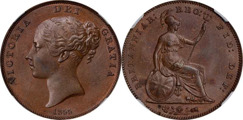 GREAT BRITAIN. Penny, 1855. London Mint. Victoria. NGC MS-63 Brown.
S-3948; KM-...