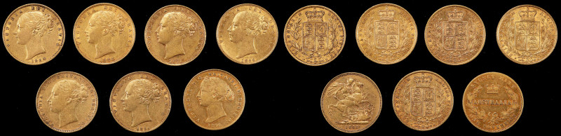 GREAT BRITAIN. Septet of Sovereigns (7 Pieces), 1854-86. Victoria. Average Grade...