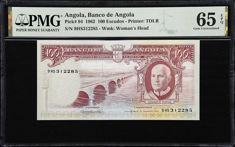 ANGOLA. Banco de Angola. 100 Escudos, 1962. P-94. PMG Gem Uncirculated 65 EPQ.
...