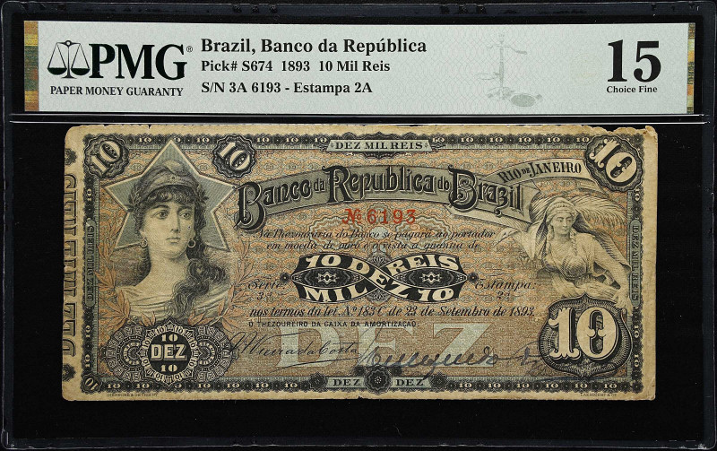 BRAZIL. Banco da Republica do Brazil. 10 Mil Reis, 1893. P-S674. PMG Choice Fine...