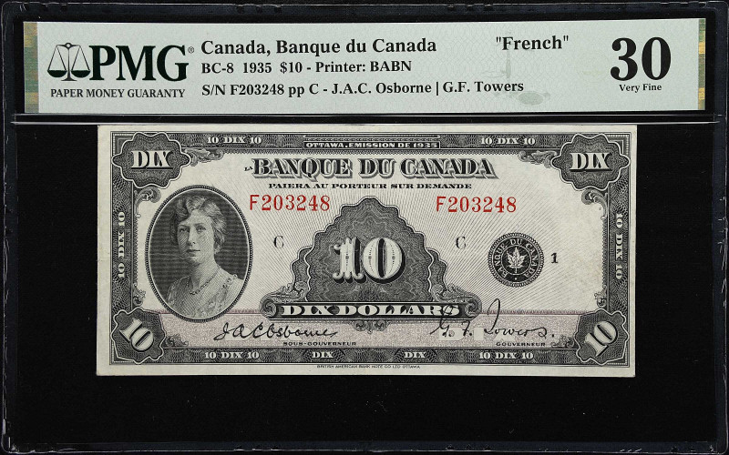 CANADA. Banque du Canada. 10 Dollars, 1935. P-BC-8. French. PMG Very Fine 30.
...