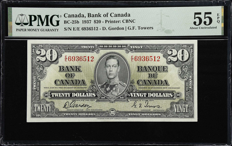 CANADA. Lot of (2). Bank of Canada. 1 & 20 Dollars, 1937-54. P-BC-25b & BC-29a. ...