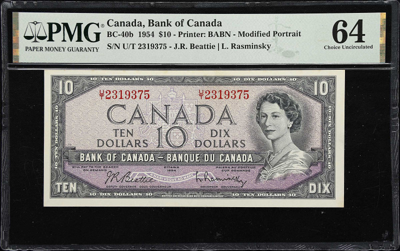 CANADA. Bank of Canada. 10 Dollars, 1954. P-BC-40b. PMG Choice Uncirculated 64....