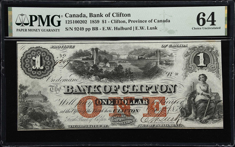 CANADA. Bank of Clifton. 1 Dollar, 1859. P-CH #125-10-02-02. PMG Choice Uncircul...