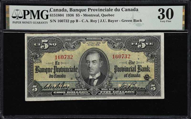 CANADA. Banque Provinciale du Canada. 5 Dollars, 1936. P-CH #615-18-04. PMG Very...